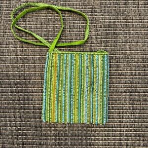 Green and Blue Striped Beaded Mini Bag